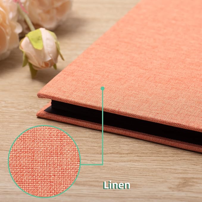 Photo Album Self Adhesive Scrapbook 3x5 4x6 5x7 6x8 Magnetic Album DIY Scrap Book 11x10.6 Inch 40 Black Sticky Pages Linen Cover DIY Photo Album(Orange) - Image 4