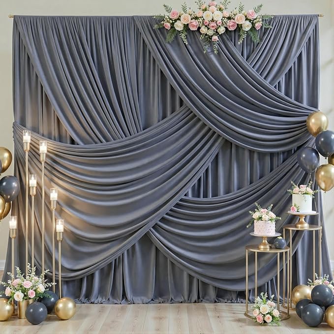 10x10 Charcoal Backdrop Curtain for Parties Wedding Wrinkle Free Silver Grey Photo Curtains Backdrop Drapes Fabric Decoration for Birthday Party Baby Shower 5ft x 10ft,2 Panels - Image 2
