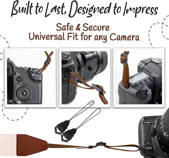 Art Tribute Camera Strap - Shoulder, Crossbody & Neck Camera Strap for Photographers, Fits All Cameras, Canon Nikon Sony Fujifilm, Padded Strap W/Quick Release, Embroidered Cotton & Leather Ends - Image 7