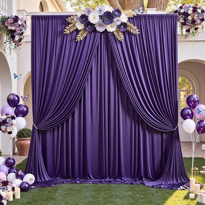 10x12 ft Deep Purple Backdrop Curtains for Weddings, Birthdays and Photos | 2 Panels 5x12 ft, Wrinkle-Free Polyester Drapes, Washable, Ironable, 4 in Rod Pocket for Baby Showers Photography Background - Image 7