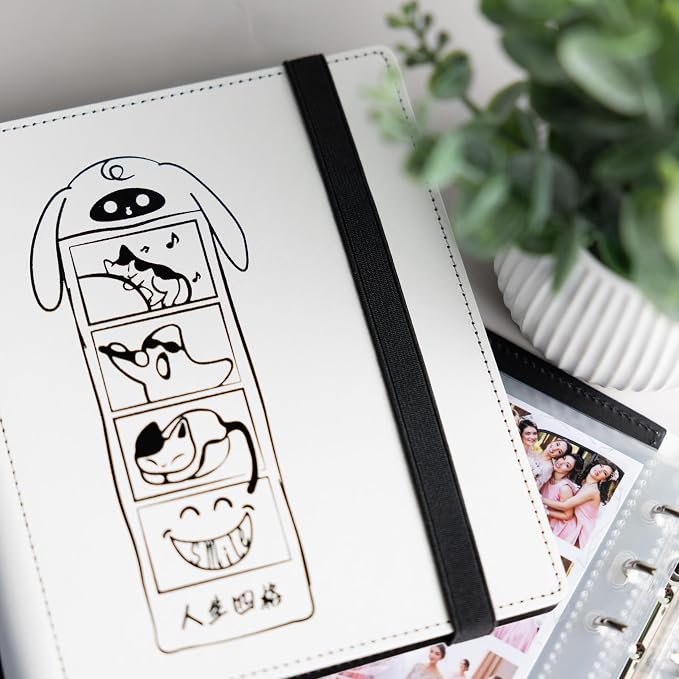 Photo Album For 2X6 Photo Booth Slip In Strips And 4X6 Pictures - 6 Ring Notebook Binder With 20 2 By 6 Sleeves - Fits 80 Photobooth Prints (WHITE HARD COVER NEKU&CO, 2X6) by SMILEWAVE