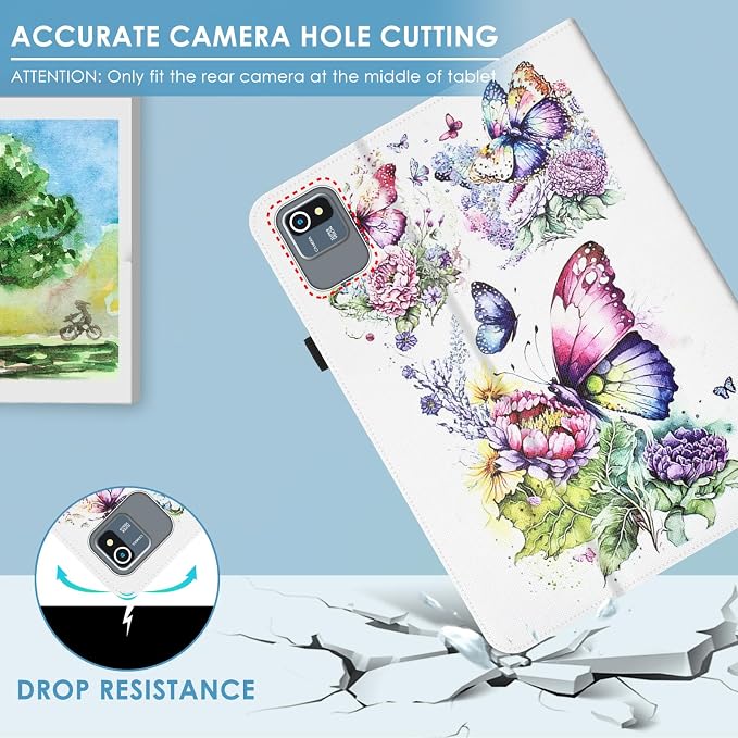 DETUOSI Universal 10.1 inch Tablet Case,Scratch Resistant | For ECOPAD ‎TH-KK12C,URAO X109,Aiprotablet C20e,Folio Leather Protective Cover,2-Angle Viewing Stand,3 Card Slots,Butterfly - Image 8