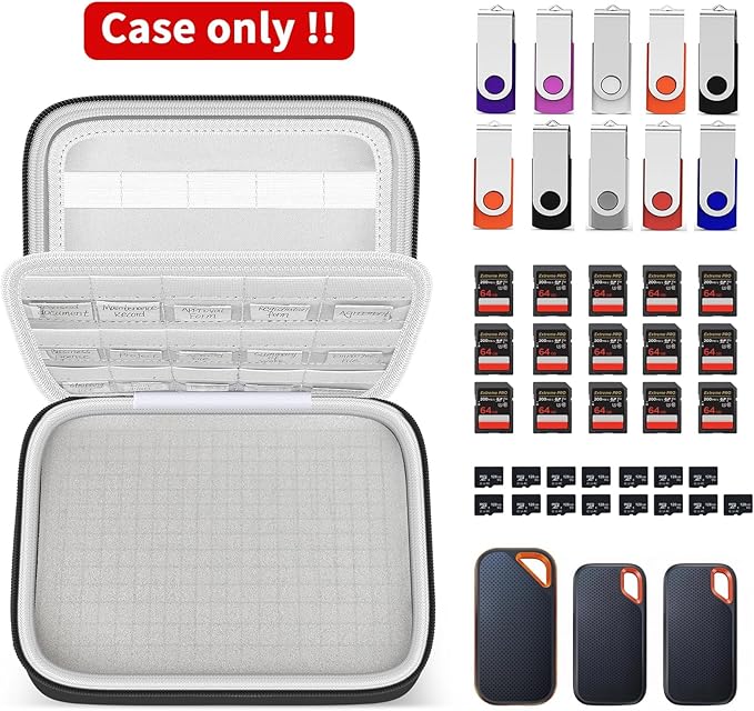 GWCASE Hard Drive Case with DIY Foam for SanDisk for Samsung for Seagate | Dual DIY Sponge Layers, 30 SD Card Slots with Label Windows, 10 USB Flash Drive Holder, Home Office Travel Use, Case Only - Image 2