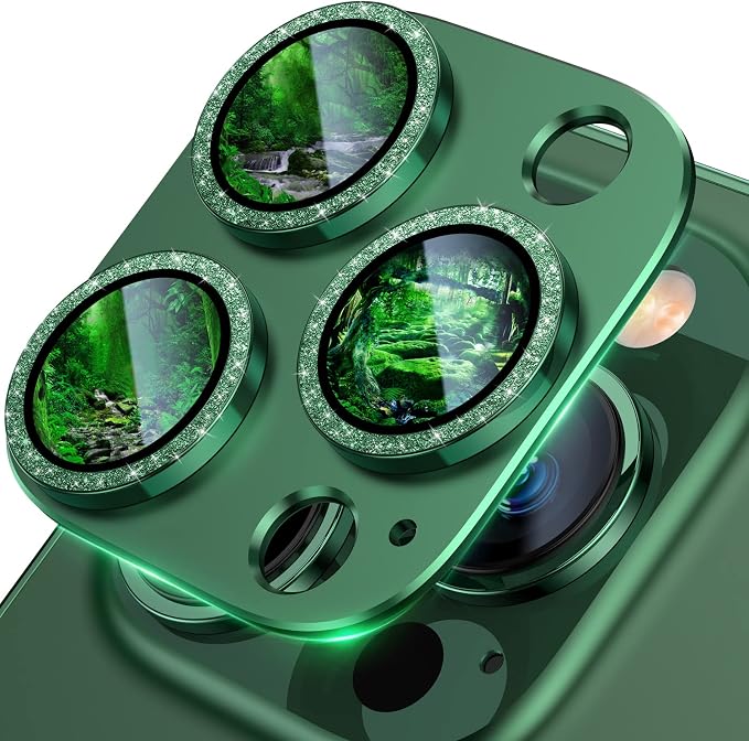 UniqueMe for iPhone 13 Pro/13 Pro Max Camera Lens Protector - Alpine Green | Strong Drop Protection, Not Easy to Fall-off, Metal Ring, Tempered Glass, Rear Camera Screen Cover, Alpine Green by UniqueMe