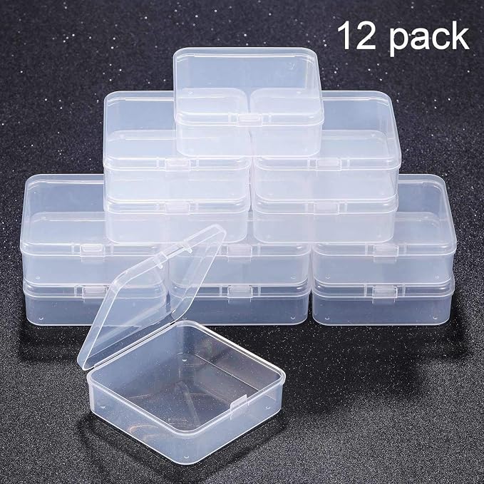 SATINIOR 12 Pack Clear Plastic Beads Storage Containers Box with Hinged Lid for Beads and More (2.9 x 2.9 x 1 Inch) - Image 4