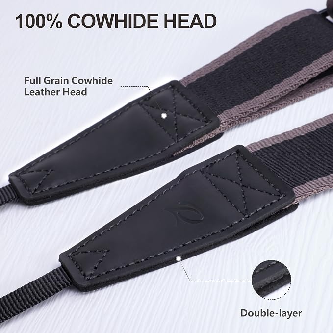 Padwa Lifestyle Adjustable Camera Strap - 1.5" Full Grain Leather Ends Camera Straps for Photographers, Adjustable Neck Shoulder & Crossbody Cotton Strap Quick Release for Cameras and Binoculars - Image 2