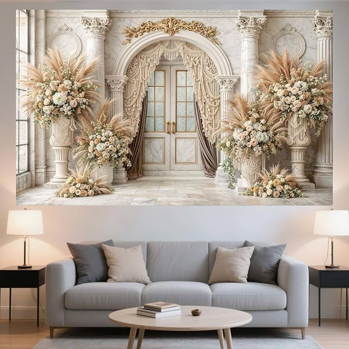6X4ft European Retro Palace Backdrop Elegant Boho Flowers Photography Background Luxurious Dreamlike Wedding Bridal Shower Party Decoration Supplies Cake Table Photo Booth Studio Props - Image 5