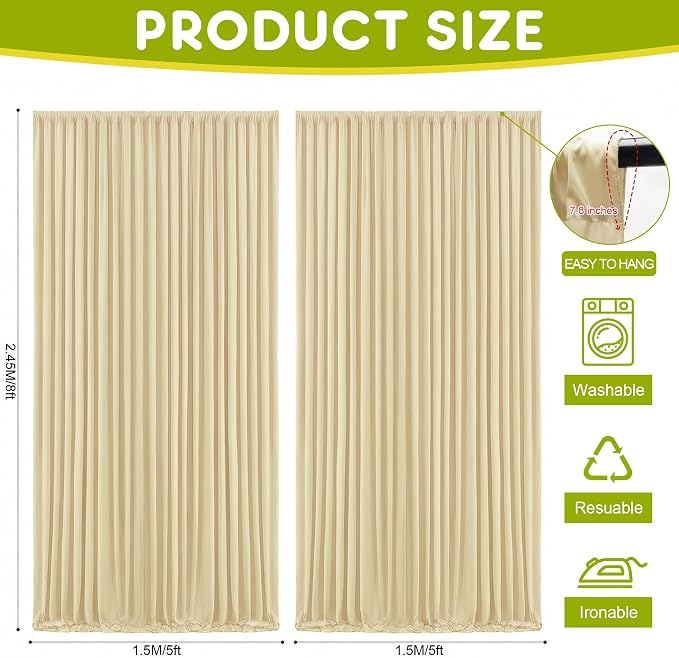 Beige Backdrop Curtain for Wedding Parties Backdrop Drapes 10x8FT | Wrinkle Free Polyester Curtain Backdrop Draping Fabric for Backdrop Photoshoot Birthday Party Background,2 Panel 5x8FT - Image 2