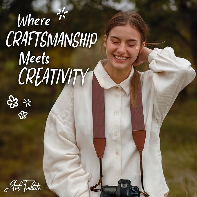 Art Tribute Camera Strap - Shoulder, Crossbody & Neck Camera Strap for Photographers, Fits All Cameras, Canon Nikon Sony Fujifilm, Padded Strap W/Quick Release, Embroidered Cotton & Leather Ends - Image 8