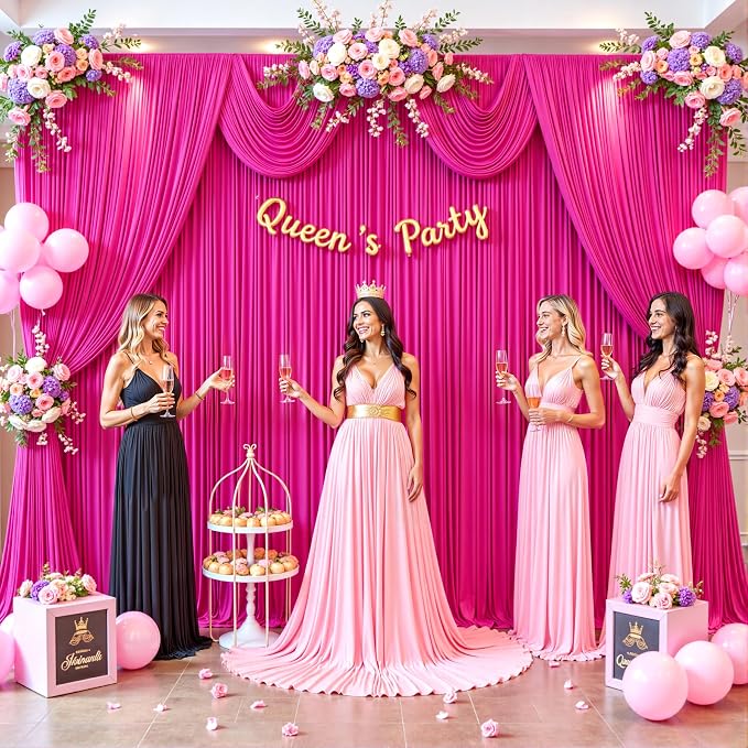 10x10 Fuchsia Backdrop Curtain for Parties Birthday Party Wrinkle Free Hot Pink Photo Curtains Backdrop Drapes Fabric Decoration for Wedding 5ft x 10ft,2 Panels - Image 4