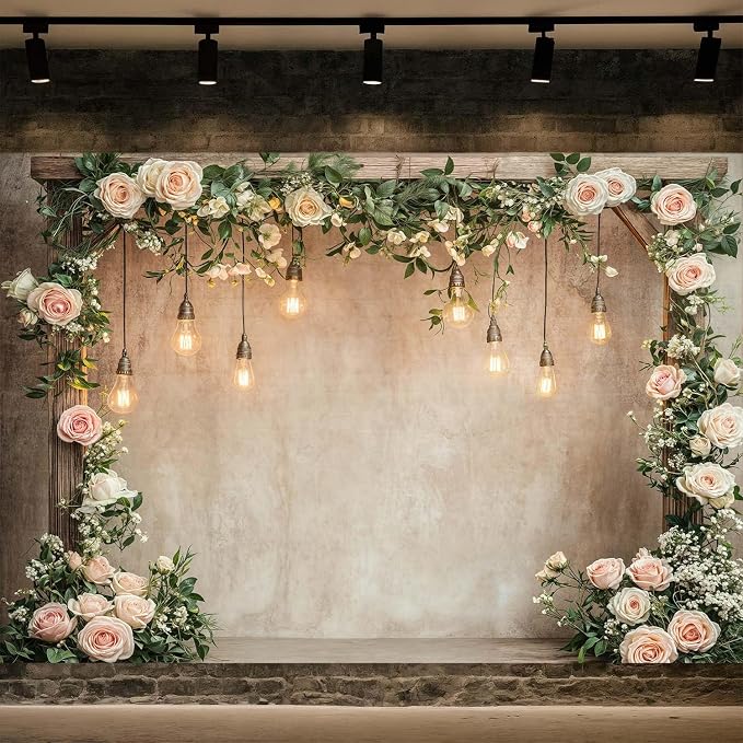 10x8ft Country Wedding Valentines Day Photography Backdrop Floral Roses Farmhouse Wooden Door Backdrop Pink Flower Birthday Baby Shower Bridal Party Banner Photo Booth Props Anniversary Background - Image 2