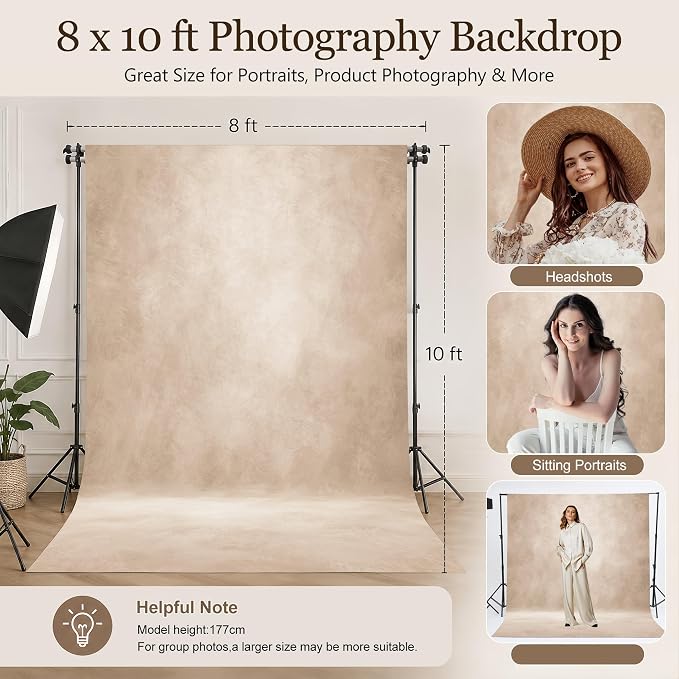 Abstract Photography Backdrop for Photoshoot, 8x10ft,Light Beige,No Stand | Professional,Polyester Fabric,Roller Pocket on Top,Vintage Portrait Photo Props Booth Background,Photoshoot Studio - Image 3