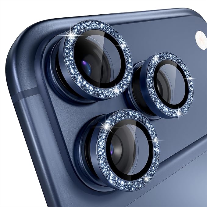 Misea Compatible for iPhone 17 Pro/iPhone 17 Pro Max Camera Lens Protector | 9H Tempered Glass Ultra HD Bling Camera Screen Protector Cover Metal Individual Ring Accessories, Deep Blue Glitter - Image 8