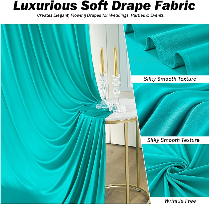 50x12 ft Turquoise Backdrop Curtains for Weddings, Birthdays and Photos | 10 Panels 5x12 ft, Wrinkle-Free Polyester Drapes, Washable, Ironable, 4 in Rod Pocket for Baby Showers Photography Background - Image 2