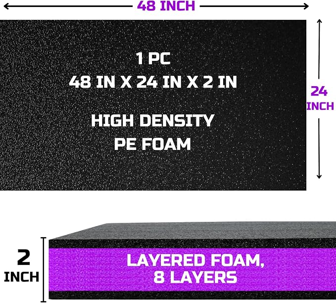ONREVA Tool Box Foam Organizer 48x24x2 inch 1PC, Kaizen Sheets for Pro Tool Control, Custom Tool Shadow Inserts for Cases & Drawers, High Density Polyethylene Foam, Black with Purple - Image 2