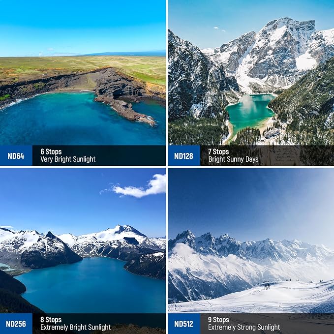 NEEWER Variable ND Filter Set Compatible with DJI Mini 4 Pro, 4 Pack ND2-ND32 (1-5 Stops)/ND64-ND512 (6-9 Stops) Limited VND/CPL/UV Filter, Multi Coated HD Optical Glass/Aluminum Frame - Image 3