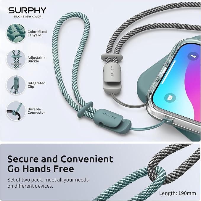 SURPHY 2 Pack Phone Lanyard, Phone Wrist Strap for Case, Camera Wrist Strap | Ultra-Light 2-Color Braided Phone Strap, Cellphone Charm Strap, Anti-Lost Wrist Lanyard for Women and Men, Green Gray - Image 4
