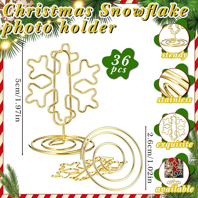 AmazingSpark 36 Pcs 2026 Graduation Gold Photo Holders for Table Centerpieces Metal Photo Holder Gold Picture Display Stands Menu Memo Clips for Graduation Party Table Decoration Supplies(Snowflake) - Image 2