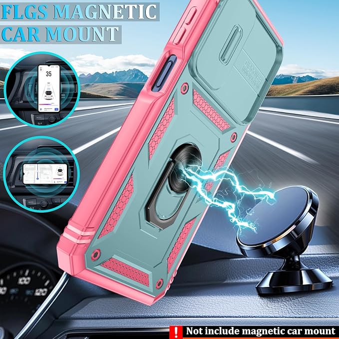 Gritup for Galaxy A17 5g Phone Case with Camera Cover | 2*Screen Protector & 360° Rotating Ring Kickstand, Military Grade Protective Cover para Galaxy A16/ A 17, Green+Pink - Image 6