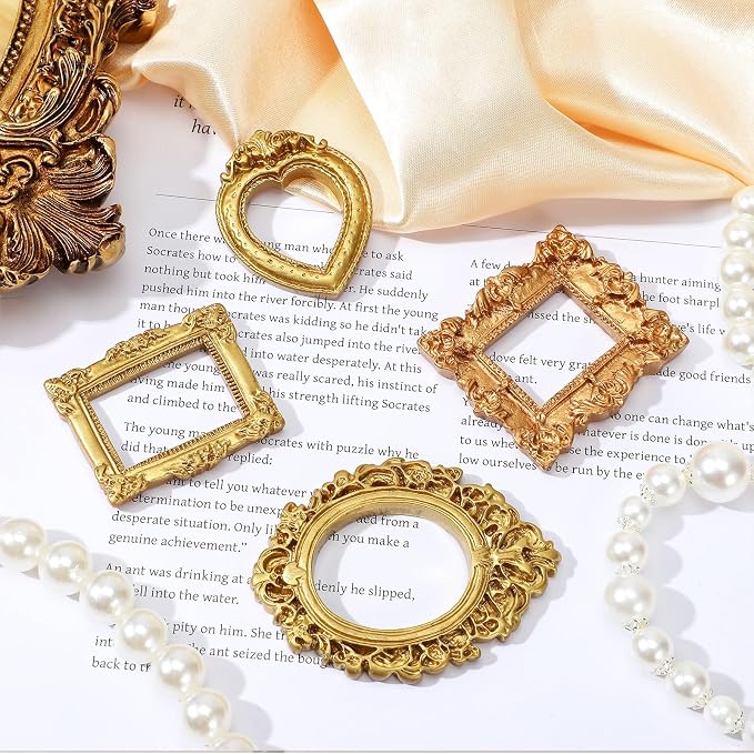 Ymapinc 16Pcs Small Gold Picture Frames, Vintage Baroque Mini Gold Frames for Crafts, Resin Picture Frame for Wedding/Christmas/DIY Decor, Mini Antique Frame - Image 5