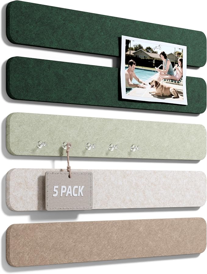 Fluxynara 13" x 2" Felt Wall Panels, Nordic Moss | 5-Pack Includes 35 Push Pins and Adhesive Tabs for Photos, Notes and Decor in Bedroom Doors, Home Office or Studios by FLUXYNARA