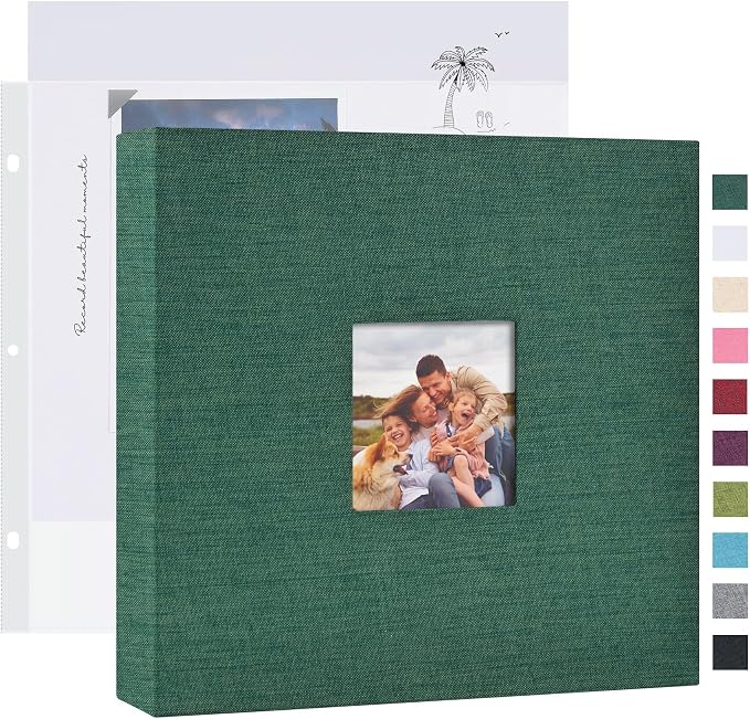 Mublalbum 8x8 Inch 3 Ring DIY Scrapbook Photo Album 40 Pages, Dark Green | 3 Ring Binder Scrapbook, Linen Cover, 20 Plastic Sleeves 40 Pages, Memory Book for Wedding, Baby, Family, DIY Projects by Mublalbum