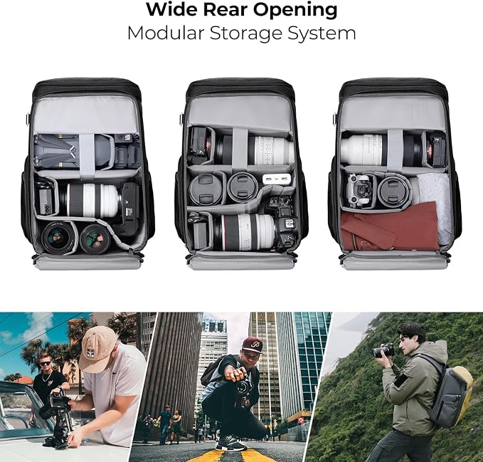 K&F CONCEPT Camera Backpack, 22L Expandable Camera Bag with Rain Cover | with Tripod Holder & 15.6in Laptop Compartment, Quick Access & Water Resistant for Canon/Nikon/Sony/DJI/DSLR Mirrorless, B06 - Image 3