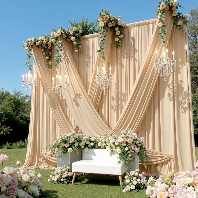 10x16 ft Champagne Backdrop Curtains for Weddings, Birthdays and Photos | 2 Panels 5x16 ft, Wrinkle-Free Polyester Drapes, Washable, Ironable, 4 in Rod Pocket for Baby Showers and Graduations - Image 2