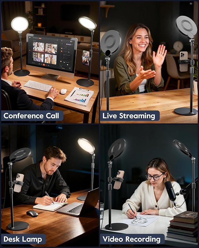 2 Packs Desk Ring Light with Stand for Video Conference | Adjustable Desktop Light with Phone Holder for Video Calls, Zoom Lighting for Computer, Video Light for Recording, Podcast - Image 5