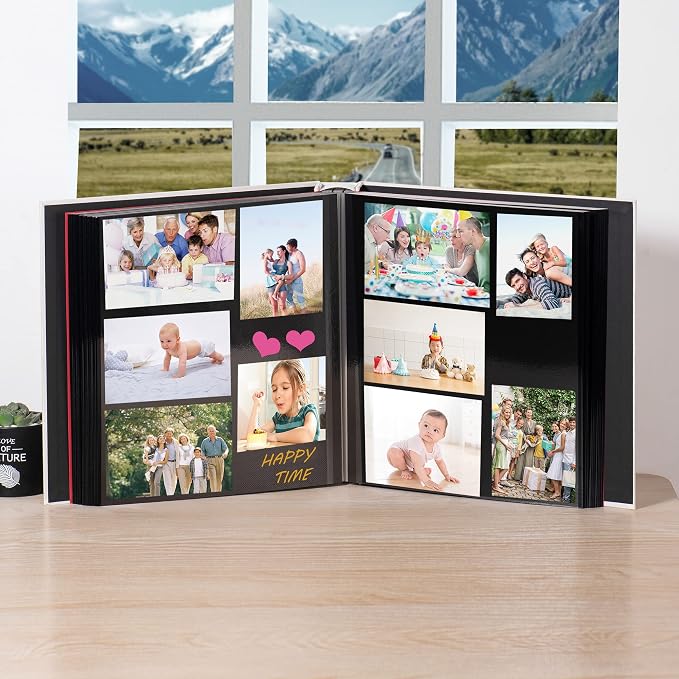 Large Photo Album Self Adhesive 4x6 5x7 3x5 8x10 Scrapbook Magnetic Album DIY Scrap Book Length 13 x Width 12.8 (Inches) 120 Black Sticky Pages Linen Cover DIY Photo Album(White) - Image 3