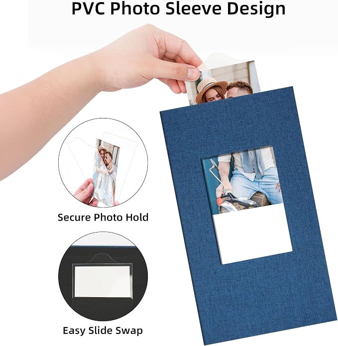 4x6 Slip In Photo Album Holds 300 Pockets Cloth Cover Navy Blue | DIY cover window, Acid free pages, PVC free pockets, Family Travel Wedding, Gift ready - Image 3