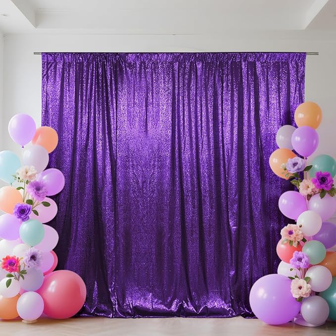 SquarePie 6x8ft Purple Sequin Backdrop, High Density Non-Transparent Glitter Curtain for Photography, Birthday, Wedding Party Decorations, Thick Solid Background with 4" Rod Pocket, 1 Panel by SquarePie