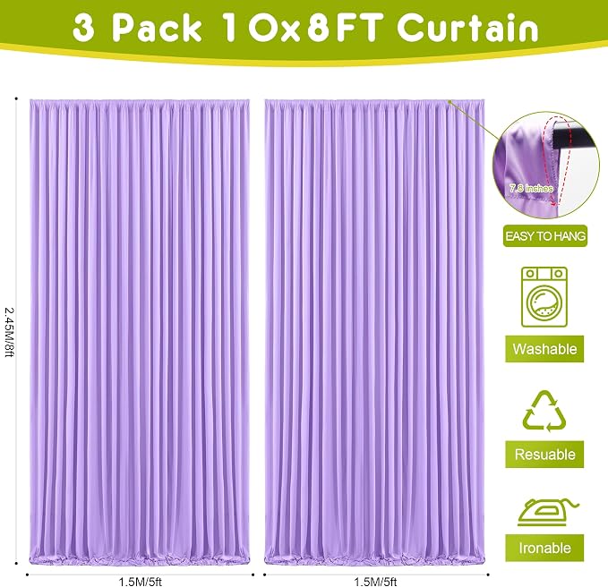 Lavender Purple Backdrop Curtain Drapes for Parties, 3Pack 10x8FT | Wrinkle Free Polyester Curtain Backdrop Draping Fabric for Backdrop Photoshoot Birthday Party Background,6 Panel 5x8FT - Image 2