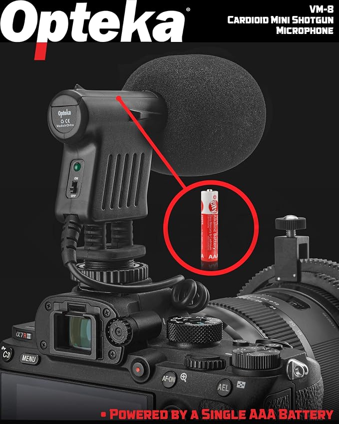 Opteka 3.5mm Cardioid Mini-Shotgun Hot Shoe Microphone for Mirrorless Cameras, DSLRs, and Camcorders with Windscreen, Fuzzy Dead Cat, Pouch - Image 8