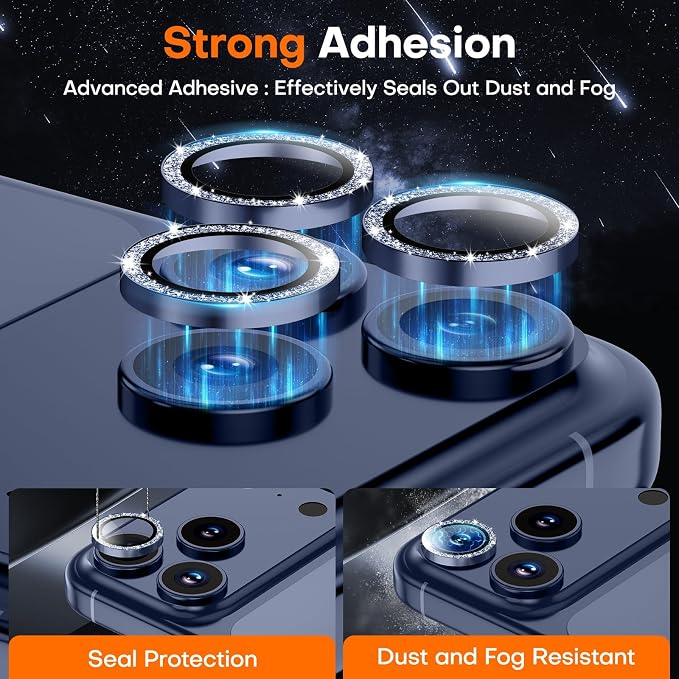 Camera Lens Protector for iPhone 17 Pro Max/17 Pro-Gliter Deep Blue | 9H Tempered Glass, Metal Individual Camera Cover, Accessories, Anti-drop, Case Friendly, HD Clear, Anti-Scratch - Image 2