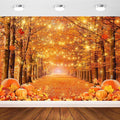 10x7ft Fall Thanksgiving Photography Backdrop | Cotton Fabric, Maple Forest Pumpkin Print, Fall Party Decor, Fall Harvest Friendsgiving Party Photo Booth Background by AVEZANO