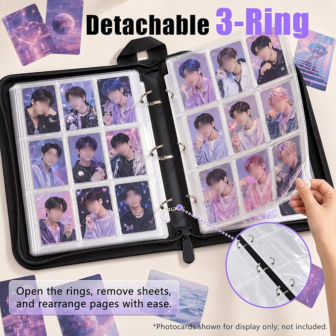 Cute Trading Photocard Binder, STAY Photo Album Cartoon Card Holder Book Storage 900 Cards with Sleeves for Lomo Cards Gift - Boys & Girls, idol Photo Protect (Blue, 9 Pockets) - Image 3