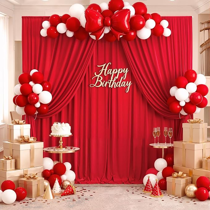 30ftx10ft Wrinkle Free Red Backdrop Curtains for Parties, 6 Panels 5x10ft Silky Polyester Photo Backdrop Drapes for Wedding Birthday Christmas Party Photography Background - Image 7