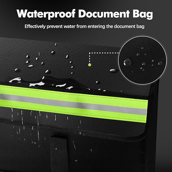 Large Fireproof Document Bag for Home Safe Storage, 15 x 12 x 6in, Black | 2000°F Fireproof document box, 4-layer fiberglass important document storage for photo, file and cash with reflective strip - Image 4