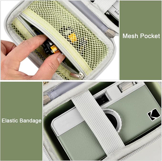 Digital Camera Case Compatible with KODAK EKTAR H35 H35N Half Frame Film Camera, Storage Holder Organizer for Kodak Ultra F9 M35 M38 Paper Shoot kamera, 35mm Film Rolls (Box Only) - Green | Camera and 35mm Film Rolls Storage, Mesh Pocket for Small Acce... - Image 3