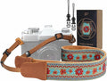 Padwa Lifestyle Embroidered Floral Camera Strap - 1.5" Crazy Horse Cowhide Ends Camera Straps for Photographers, Cute Cotton Weave Soft Suede Fabric Padded Strap fits All Cameras for Adults & Kids by PadwaLifestyleCameraStrap