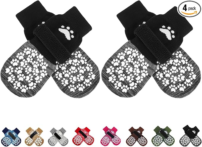 EXPAWLORER Anti Slip Dog Socks to Prevent Licking Paws, Shoes for Hot Pavement, Dog Booties for Small Medium Large Senior Dogs, Traction Control Boots & Paw Protectors for Hardwood Floors Black&Grey by EXPAWLORER