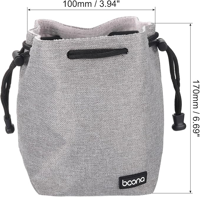 PATIKIL Soft Drawstring Lens Case, Lens Pouch Bag with Cotton Pad 3.94" x 3.94" Thick Fleece Cloth Camera Lens Bag for SLR Lens Water Cups, Grey - Image 2