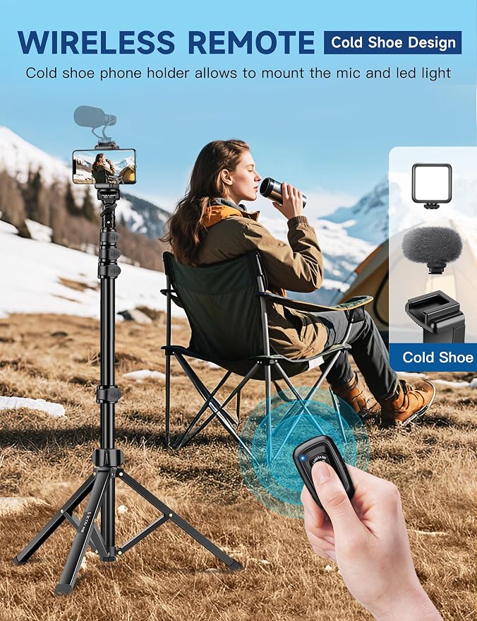 Phone Tripod Stand, 85" Tall Cellphone Tripod for iPhone with Gooseneck | Flexible Portable Phone Stand with Remote for Recording, Compatible with iPhone 14 13 12 Pro Android Camera - Image 6