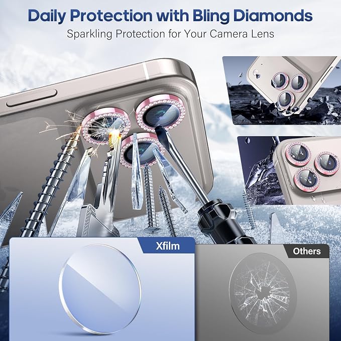 iPhone 17 Pro/17 Pro Max Camera Lens Protector Bling Diamond, Pink | Individual Metal, 9H Hardness, Scratch Resistant, Shockproof, Drop Protection, Case Friendly, Stylish Accessories - Image 3