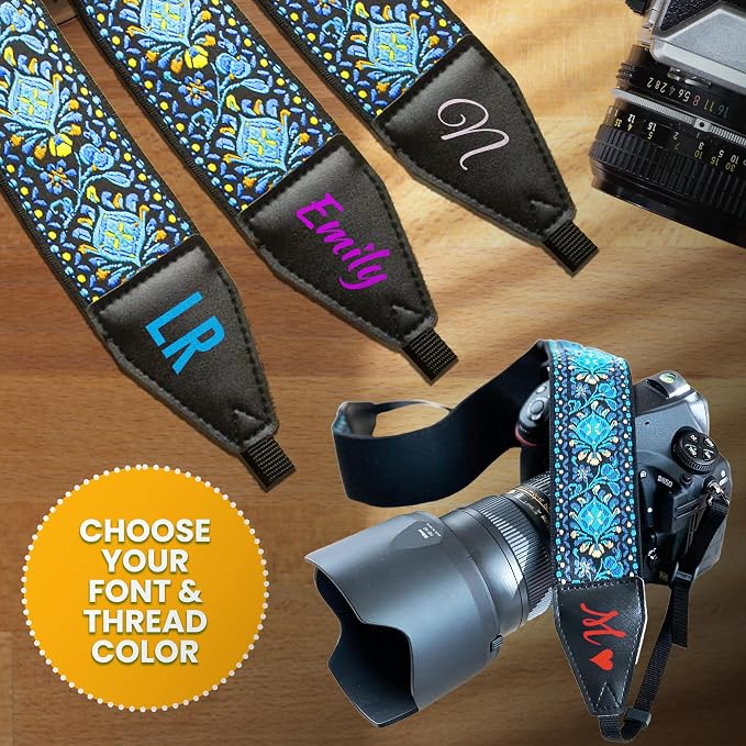 Art Tribute Camera Strap Personalized With Name - Shoulder, Crossbody & Neck Camera Strap for Photographers, Fits All Cameras, Canon Nikon Sony Fujifilm, Padded Strap W/Quick Release & Leather Ends - Image 9