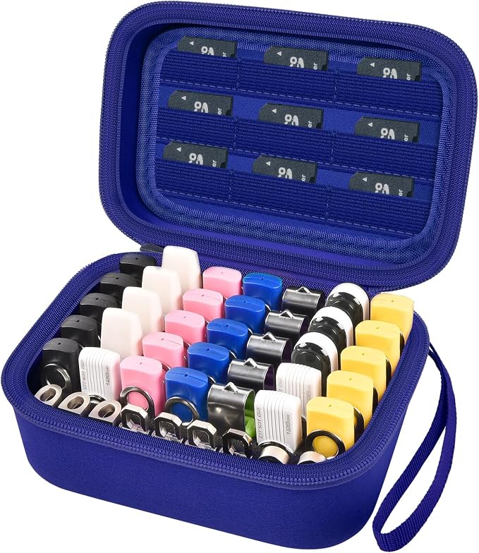 Comecase USB Flash Drive Case, Holds 44 USB Drives and 9 SD Cards | Pre-Cut Foam Fits Mixed Drive Sizes Flash Drive; EVA Shell Protects Data on the Go, Blue, Large, Case Only by COMECASE