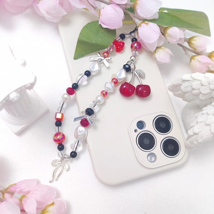 cioatu Phone Charms Cute Cherry Butterfly Cell Phone Lanyard Strap Wrist Strap for Bag Airpods Camera Pendants Decor - Image 3