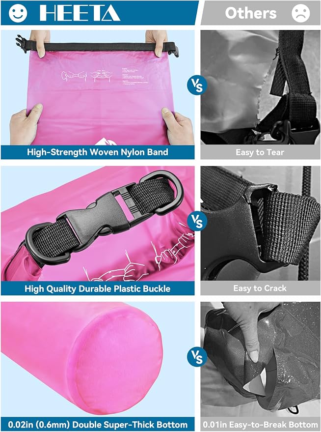 HEETA Dry Bag Waterproof Backpack with Phone Case 5L/10L/20L/30L/40L | Roll Top Lightweight Dry Storage Bag for Women Men, Travel Boating Kayaking Paddle Board Camping Beach Essentials Accessories - Image 4