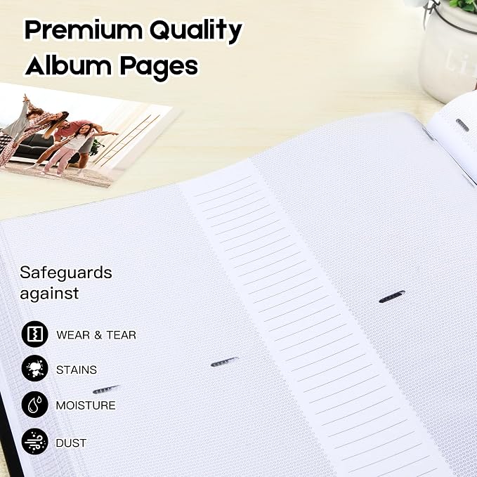 Photo Album 4x6 Vertical 600 Photos with Writing Space, Black | Linen Cover, Acid-Free Pages, Clear PP Pockets, Memo Writing Space, Front Display Window, Family, Wedding & Travel Memories - Image 8